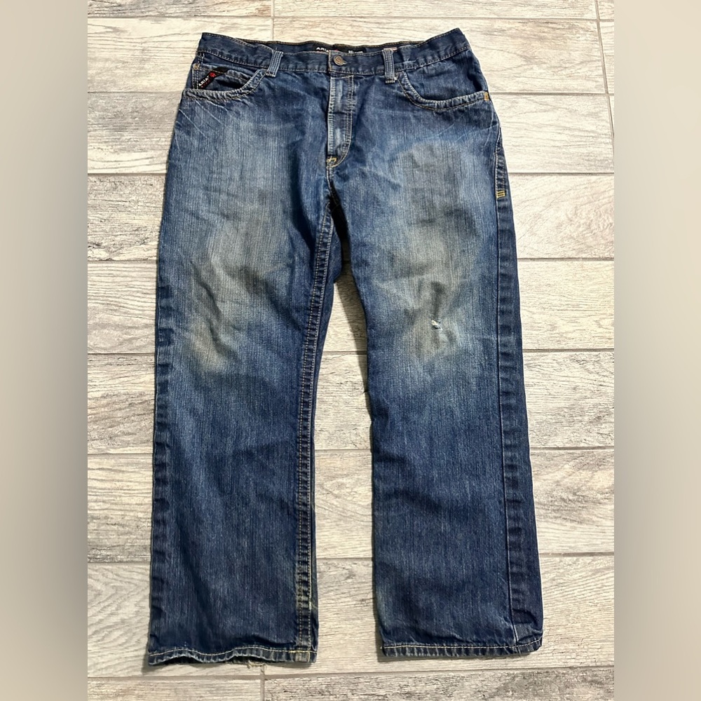Ariat FR M4 Relaxed Boot Carpenter Pockets Blue Jeans 38x30 Mens